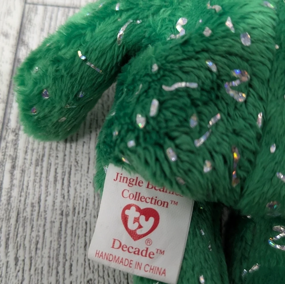 Ty Decade Green Bear with Silver and Red Accents